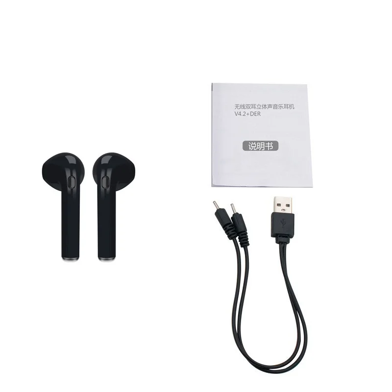 Универсальный I7 i7s TWS Bluetooth Беспроводные наушники гарнитуры с микрофоном для iphone 7 8 X Xiaomi LG samsung S9 S8 S6 S7 Edeg - Цвет: a pair ear black