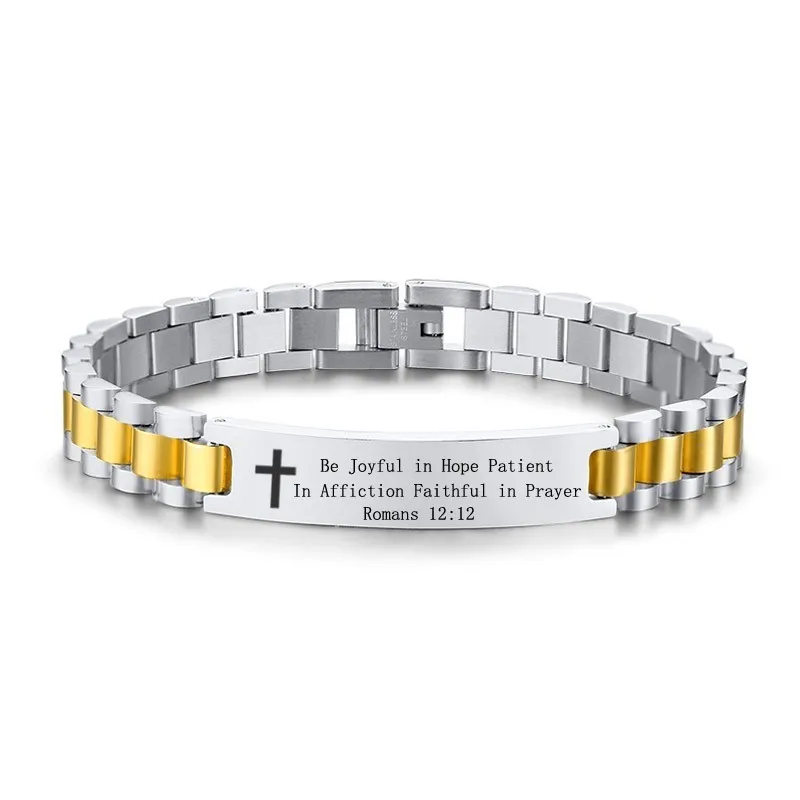 Vnox Mens Cross Bracelet Religious ID Chain Bangle with Bible Verse Christian Gifts for Church Personalized Custom Jewelry - Окраска металла: KT-516