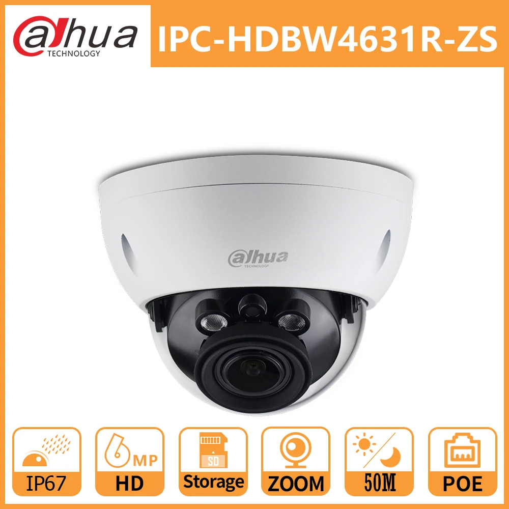 

Dahua DH IPC-HDBW4631R-ZS 6MP CCTV Camera 2.7mm~13.5mm lens H.265 IR50m with sd Card slot POE IP Dome camera Smart Detection