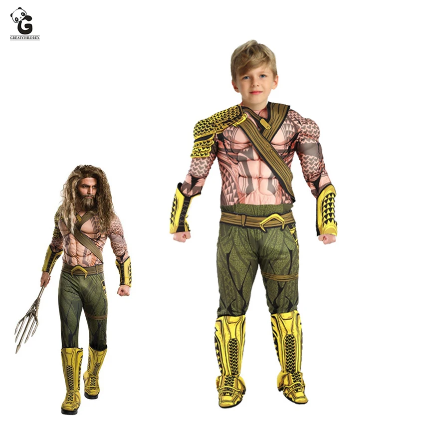 

Aquaman Costumes Kids Muscle Halloween Costumes for Kids Boys Superhero Costumes Arthur Curry Cosplay Party Dress up Jumpsuits