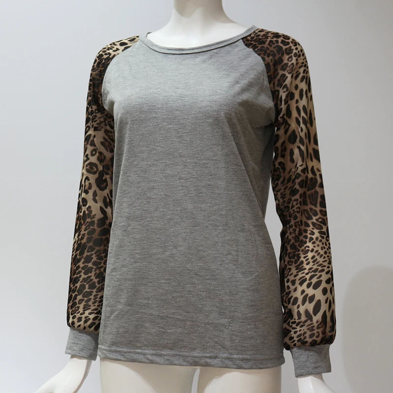 Модная женская Повседневная Осенняя футболка с длинным рукавом, леопардовая футболка, Весенние футболки, женские футболки размера плюс S-XL