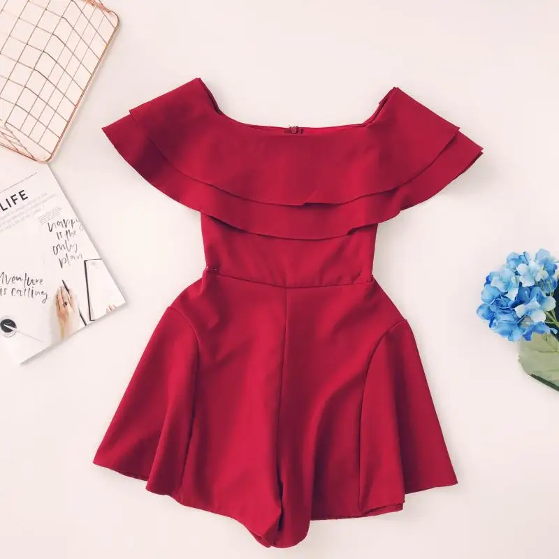 

2018 Summer new Retro slash neck Jumpsuits Short Jumpsuits Women rompers