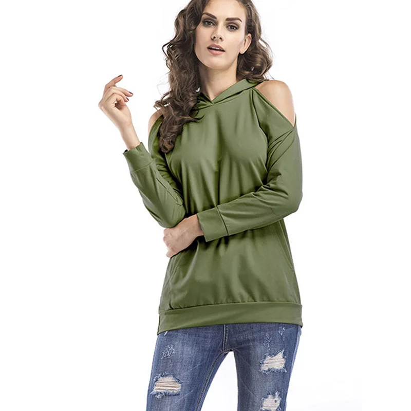 HOT!Sexy Off Shoulder Long Sleeve Autumn Hoodies Sweatshirt Pullover Sweatshirts Solid Hoodie 