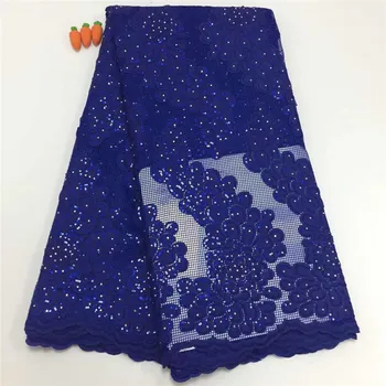 

Nigerian Sequins Lace Fabrics 2019 Royal Blue Luxury African Mesh Lace Fabric Latest French Nigerian Laces Fabrics High Quality