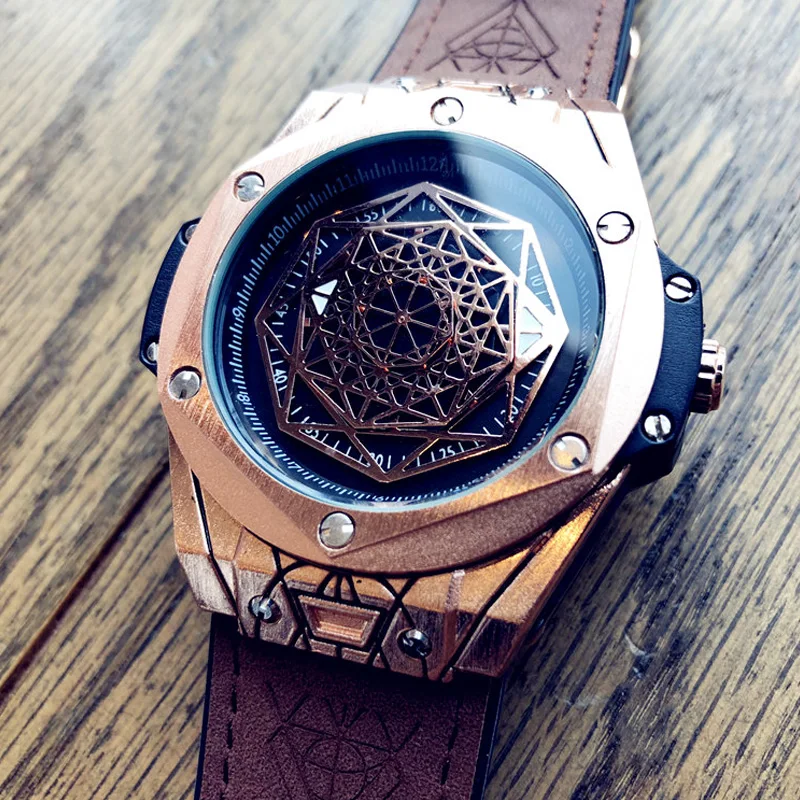 

Unique Personality Men's Watch Luxury Retro Skeleton Watch Quartz Large Dial Nordic Style Hip Hop Wrist Watches Fashion Students