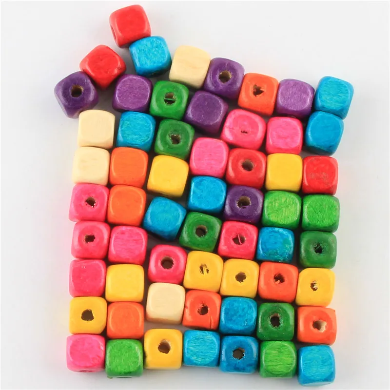 

50Pcs 10mm Geometric Wooden Beads Multicolor Mixed Lacquer Square-shape Wood Spacer Beads for Jewelry Making
