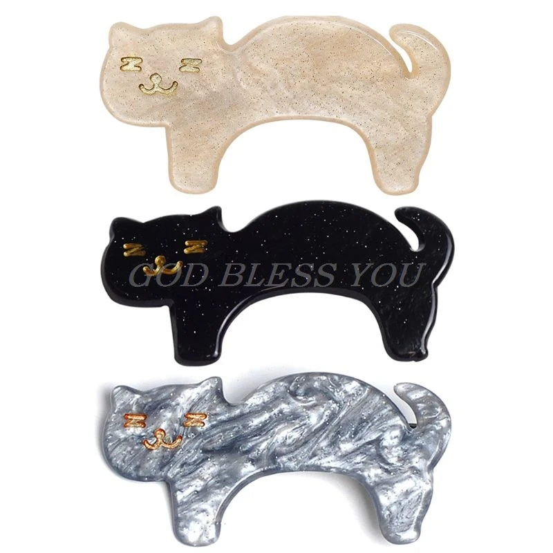 

Japanese Fresh Style Women Side Bangs Hair Clip Cute Meow Cat Acrylic Acetate Duckbill Hairpin Decorative Hair Styling Accessory
