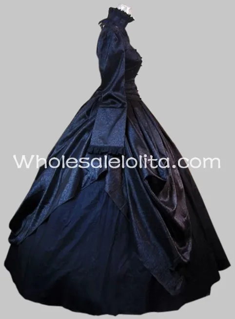 Готический Черный парча и хлопок Викторианский период платье Хэллоуин платье для Бала-маскарада