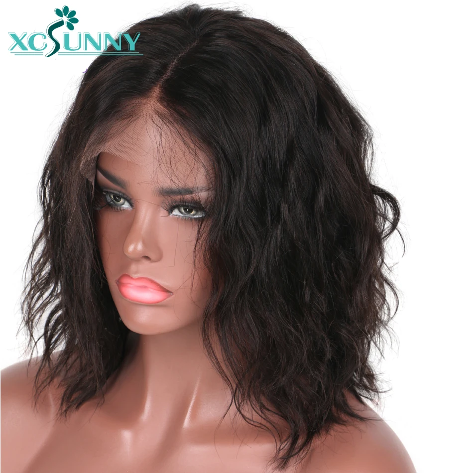 

xcsunny Natural Wave 5*4.5 Silk Base Lace Front Human Hair Wigs Glueless Peruvian Remy Hair With Pre Plucked Natural Hairline