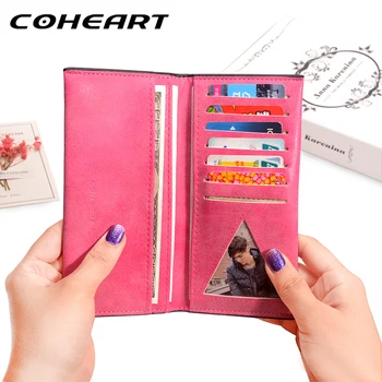 

COHEART Women Wallet Vintage Casual female purse Nubuck leather wallet long student white-collar woman clutch thin Top Quality !