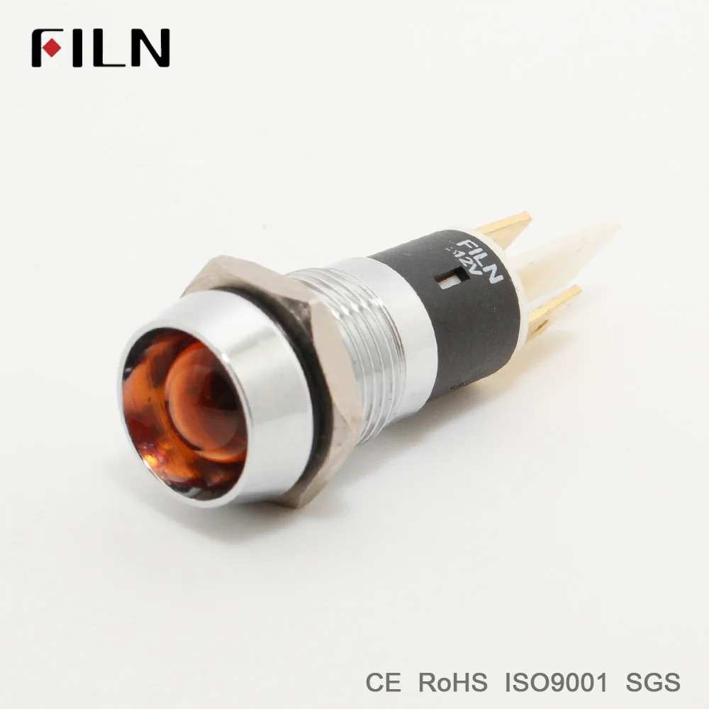 FILN 6V 12V 24V 110V 220v yellow blue green white led Metal Indicator light 14mm pilot Signal light lamp