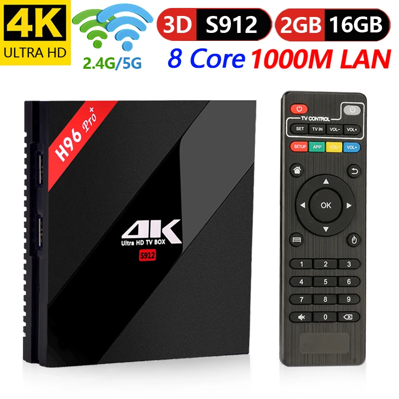 

H96 Pro Plus Amlogic S912 Android 7.1 Box TV inteligente ROM 2G RAM 16G 2.4g/5g WiFi 4 K Ultra HD Set Top Box Player Support 3D