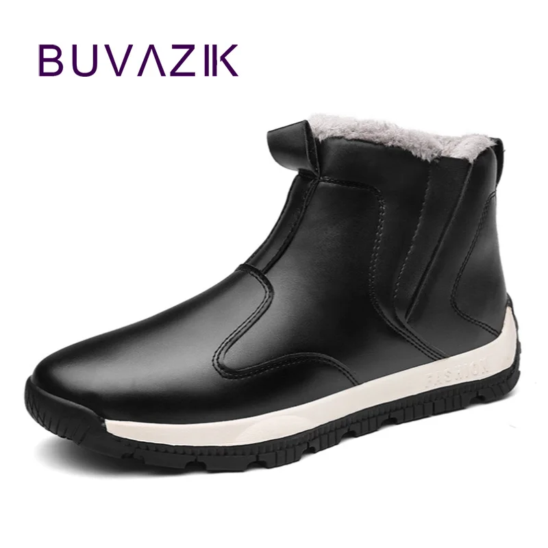 

BUVAZIK New 2018 winter snow boots men PU waterproof winter warm boots Non-slip velvet cotton casual shoes men mid-calf boots