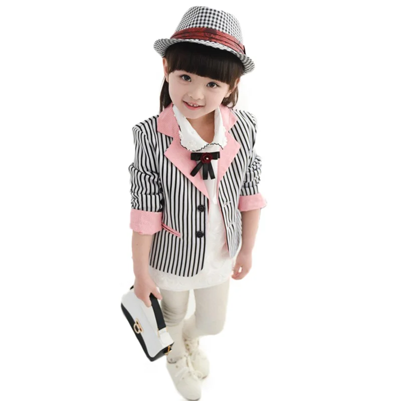 

2019 children toddler girls slim fit blazers coat tops girls teenage striped autumn fashion chinese casual blazer jacket 3-12 Y