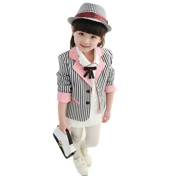 

2020 children toddler girls slim fit blazers coat tops girls teenage striped autumn Suit fashion casual blazer jacket 3-12 Y