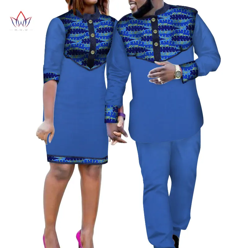 Африканская одежда для пары, хлопковый материал, Дашики, Африканский Базен Riche, женское платье и Мужские штаны, комплект из 2 предметов, Wyq222 - Цвет: 8