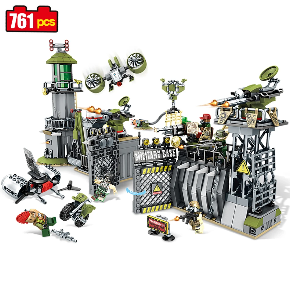 

761pcs Military Defensive Wall building blocks Compatible army soldier figures enlighten DIY bricks toy for Children