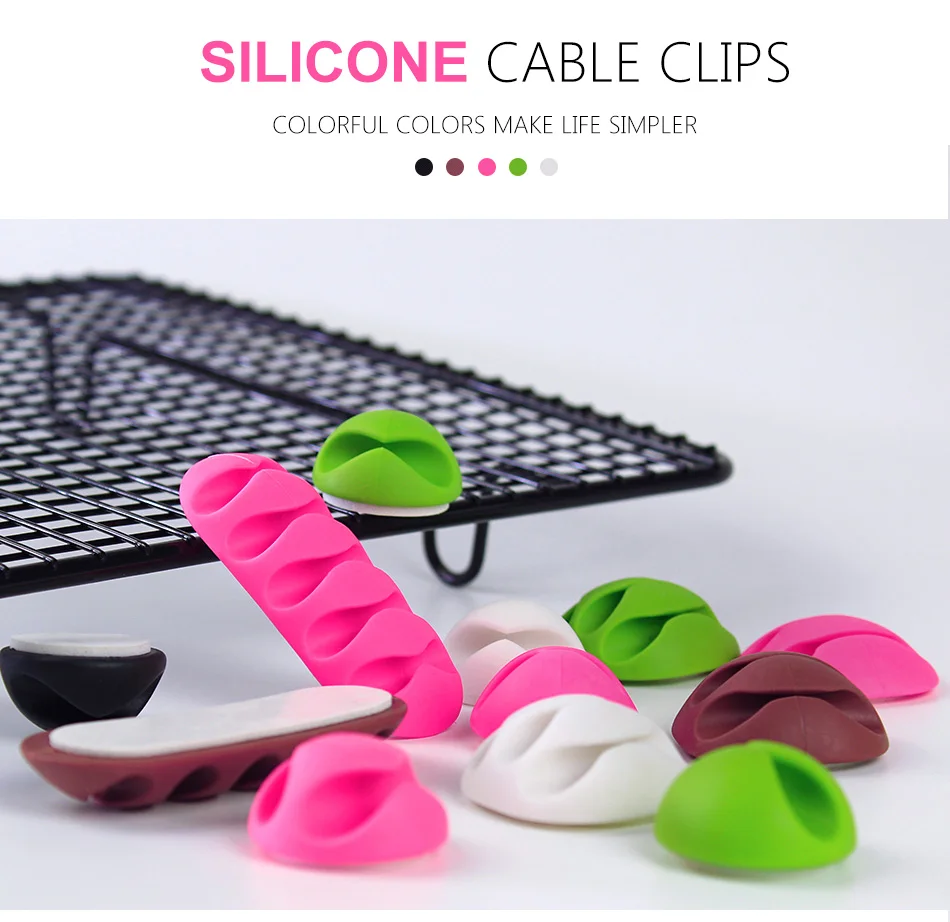 !ACCEZZ Desktop Phone Cable Protector Management Clips Silicone USB Winder Flexible Cable Holder For Mouse Headphone Earphone (1)