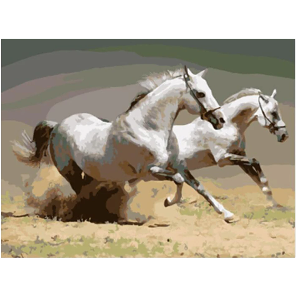 

WEEN Two white horses DIY Oil Painting By Number for Kids and Adults, Digital Canvas Painting For Living Room, Wall Art picture