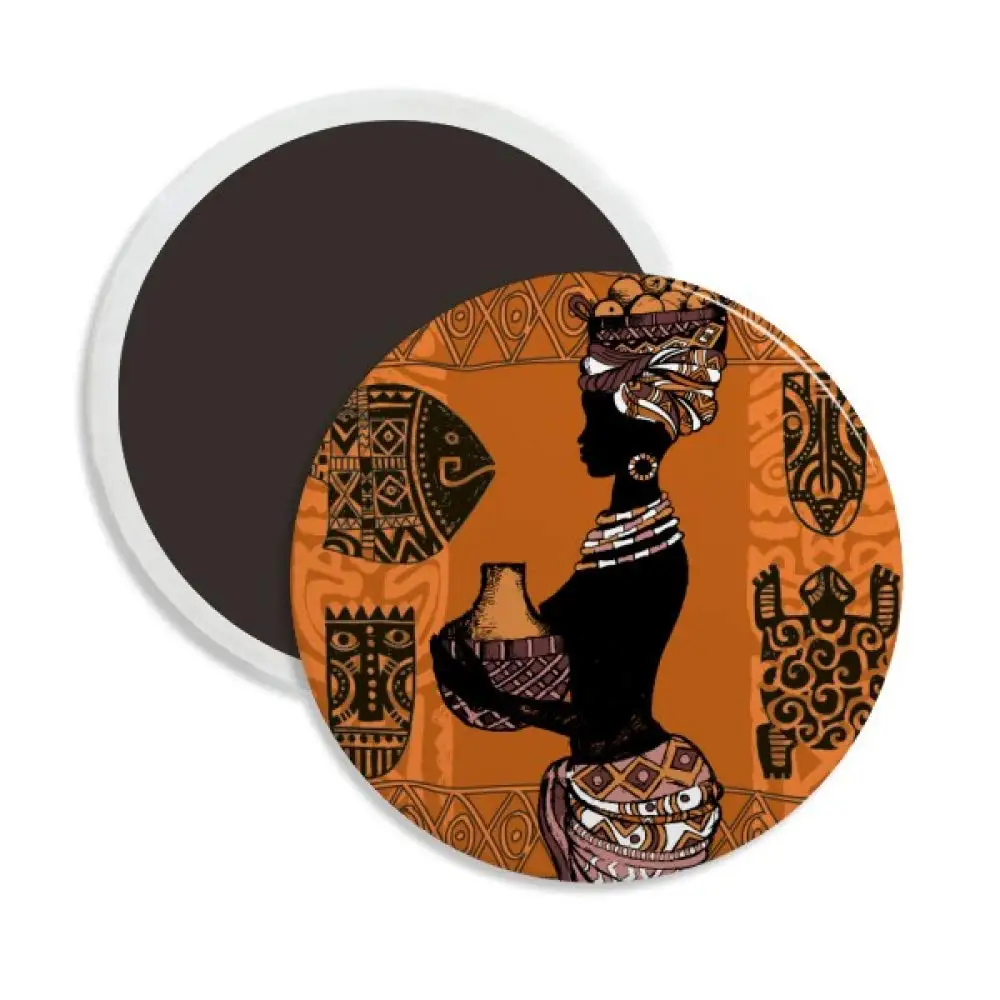 

African Primitive Aboriginal Black Circle Ceramics Fridge Magnet 2pcs