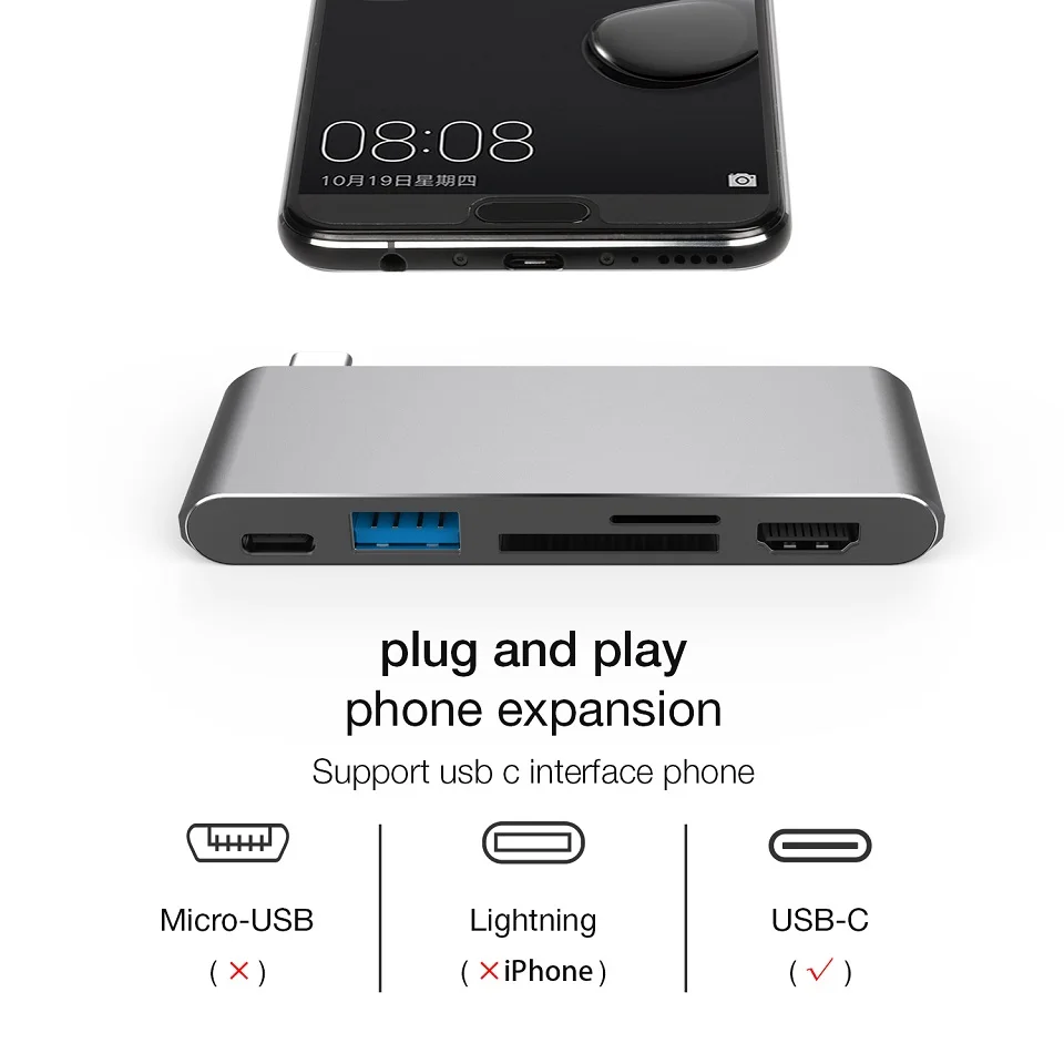 JZYuan USB C концентратор HDMI 4K видео 3 0 SD TF кардридер с зарядным портом Type 1 хаб для Macbook