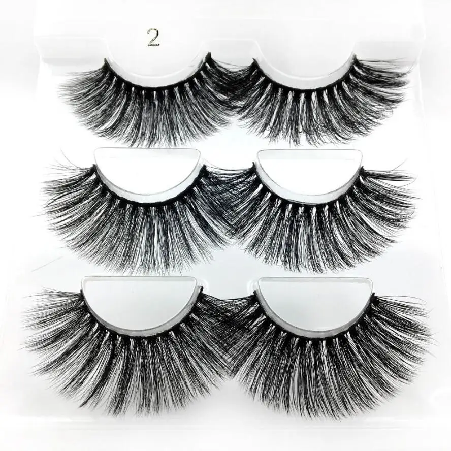 NEW 3 Pairs 3D Mink Hair False Eyelashes Criss-cross Wispy Cross Fluffy 25mm Lashes Extension Handmade Eye Makeup Tools - Цвет: 2