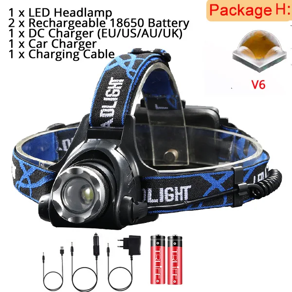 3000лм Ультра мощный XHP50 светодиодный налобный фонарь V6 налобный фонарь XHP70.2 18650 usb зарядка для кемпинга рыбалки фонарик - Испускаемый цвет: Package H