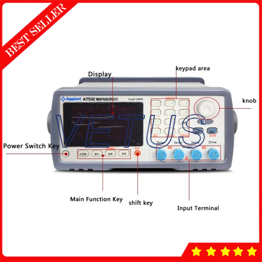 AT512 Высокоточный Измеритель сопротивления тестер микро ом метр 0,1 микро Ом до 110 м ом постоянного тока измерительное оборудование сопротивления