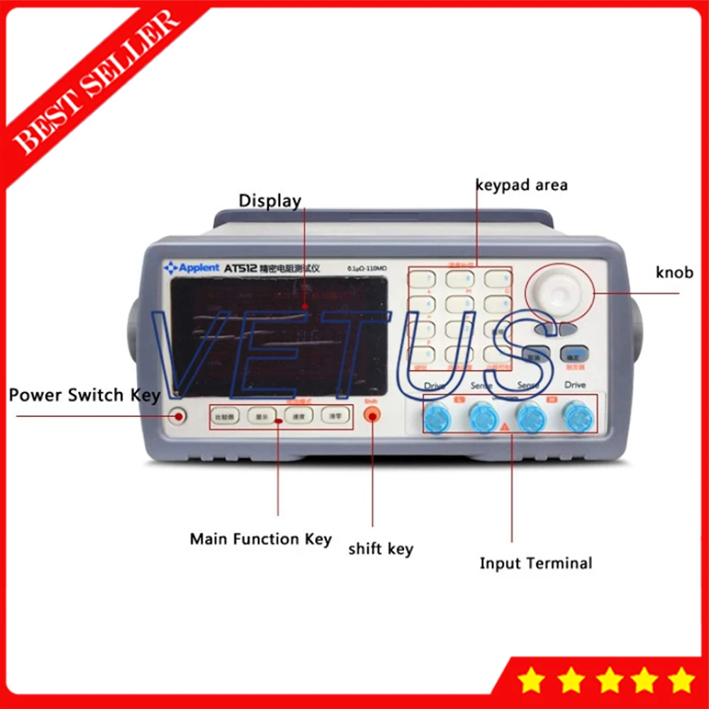 

AT512 High Precision Resistance Meter Tester Micro Ohm Meter 0.1micro ohm to 110M ohm DC Resistance Measuring Equipment