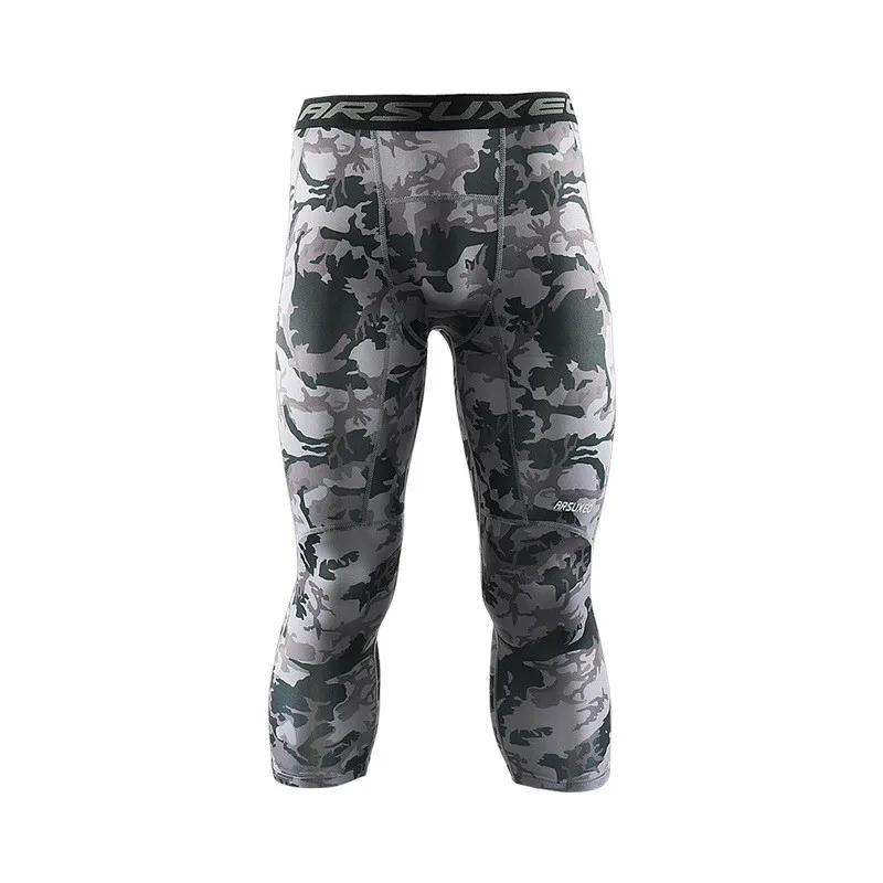 ARSUXEO мужские компрессионные штаны, колготки для бега, леггинсы, камуфляжные дышащие спортивные штаны для йоги, бега, тренировок, спортивная одежда - Цвет: Gray Camouflage