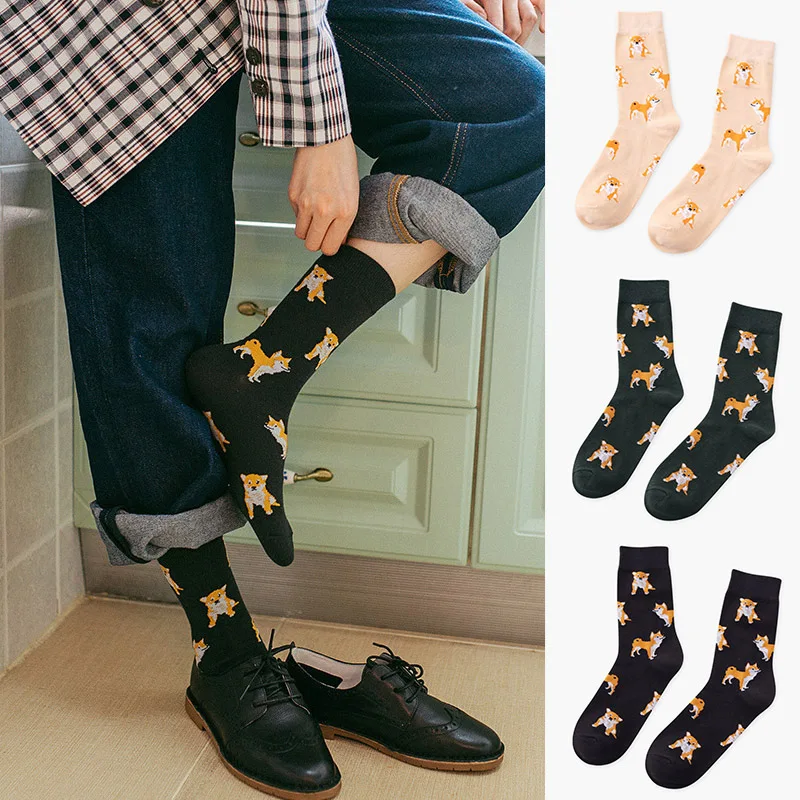 

Casual Cute Socks Cartoon Women Cotton Socks Female Funny Corgi Dog Animal Socks