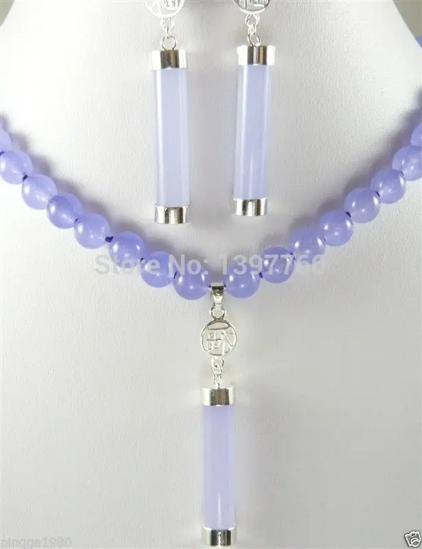 

Hot sale@> Miss charm Jew.158 Fashion jewellery purple jade necklace earring set Natural jewelry