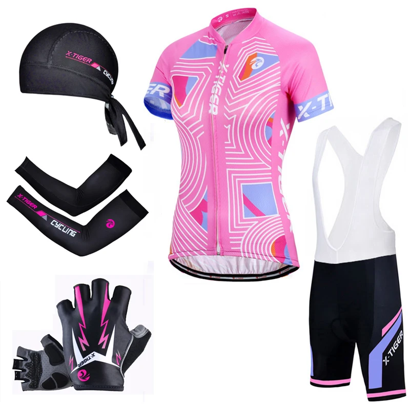 X-Tiger Pro Женская дышащая велосипедная майка, комплект летней одежды для велоспорта с защитой от ультрафиолета, быстросохнущая одежда для езды на велосипеде - Цвет: 5 in 1