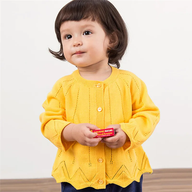 Lotus Leaf Baby Girl Sweater Sweet Princess Hollow Out Round Collar Long Sleeve Cardigan Pullover Outfit Solid Color Button Closure Coat Cotton Blended (5)