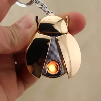 

Mini Cute Beatles Usb Electronic Lighter Windproof Rechargeable Cigarette Arc Lighter Flameless Plasma Lighter with Key Chain