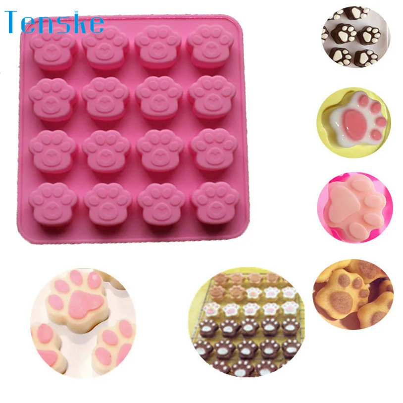 

TENSKE Cat Paw Print Silicone Cookie Cake Candy Chocolate Mold Soap Ice Cube Mould U70420