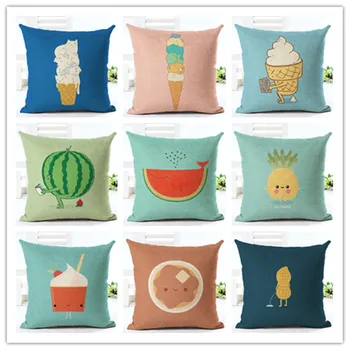 

New 2016 Cute Taste food Print Fundas Cotton Linen Home Docor Cushion Cover Soft Pillow Seat Cushion Pillow Cojines