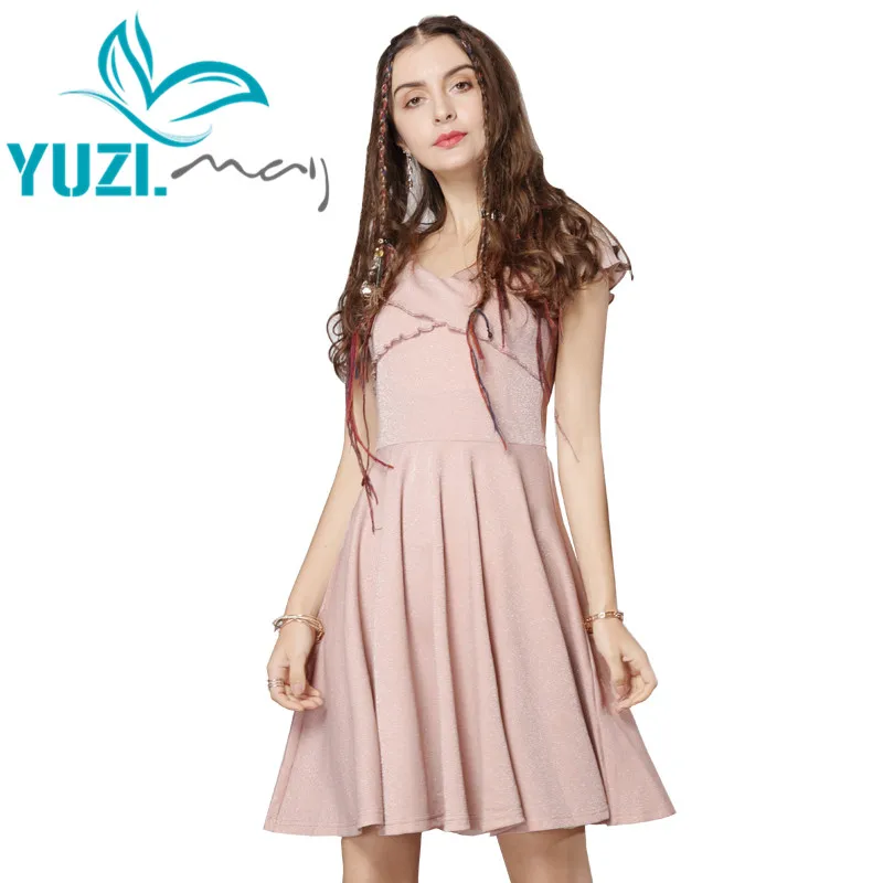 

Summer Dress 2019 Yuzi.may Boho New Knitting Women Dresses V-Neck A-line Puff Sleeve Skinny Vestidos Femininos A68058 Vestido