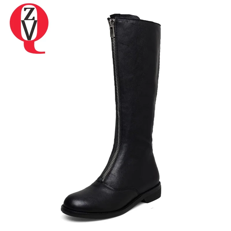 

ZVQ hot sale simple zipper long boots 2018 fashion round toe low heel shoes woman leather party dress winter boots size 33-41