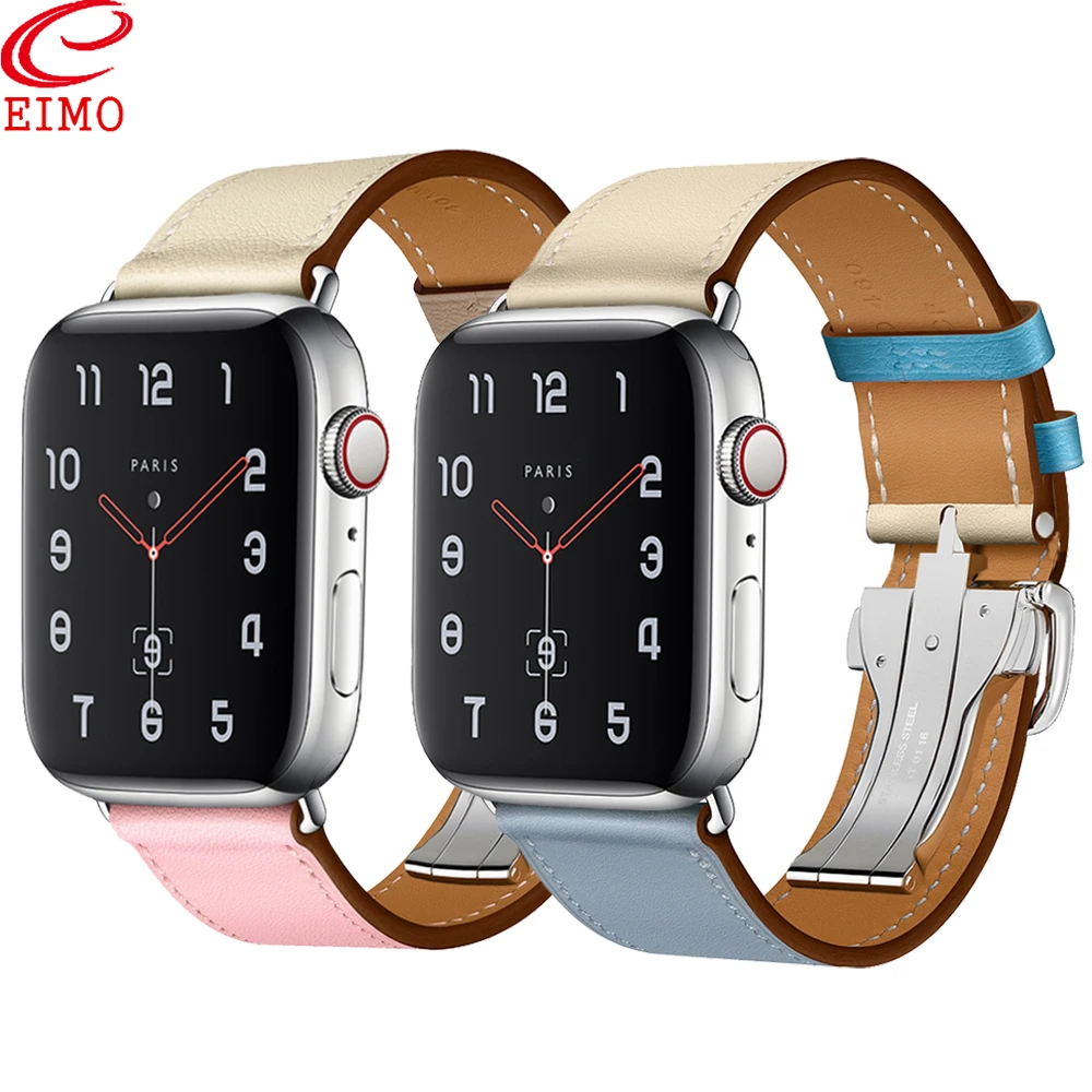 

EIMO Cow Leather Strap For Apple Watch 4 3 iwatch band 42mm 38mm Bracelet apple watch band Leather Single Tour Deployment Buckle