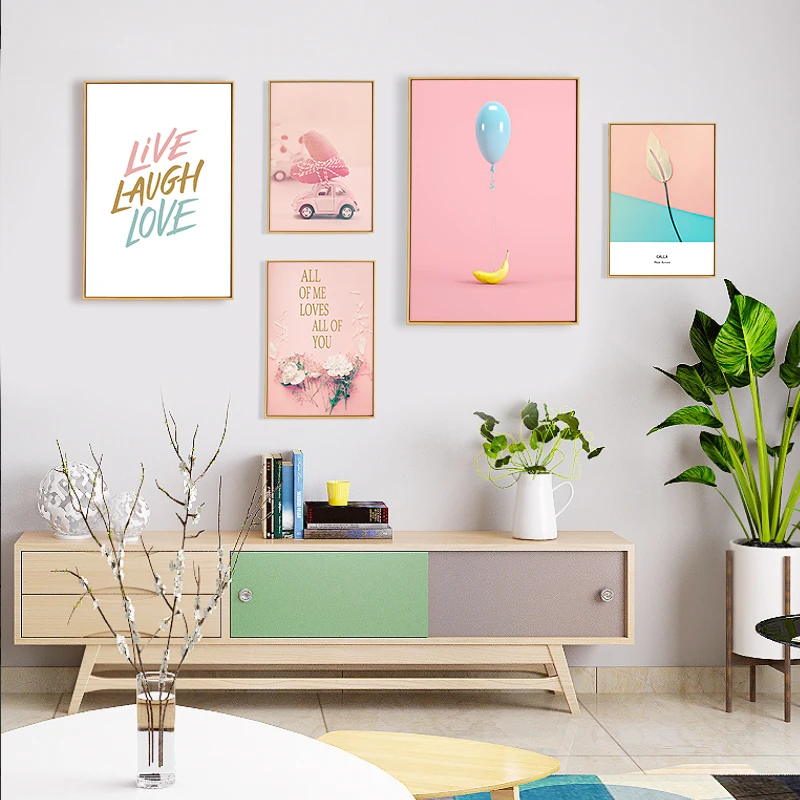 Pink Scenery Wall Art Canvas Painting Flowers Perfume Nordic Poster Pictures For Living Room Love Prints Home Decor Unframed