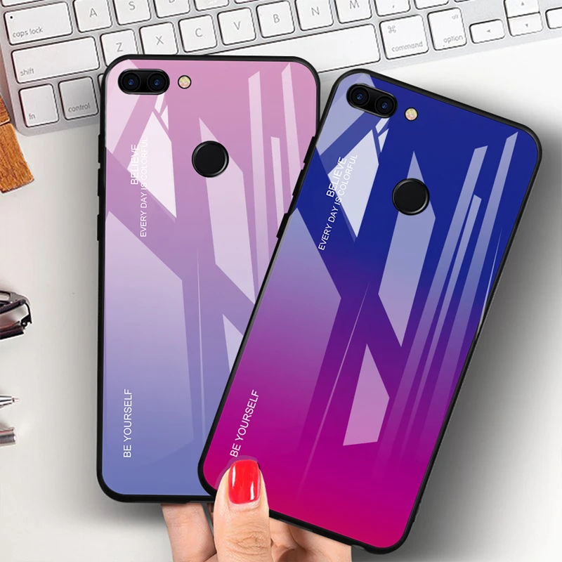 

Aveuri Gradient Glass Case For Huawei P Smart Plus Cute Back Cover Case For Huawei Honor 10 9 Lite 8X Max Magic 2 Note 10 Coque