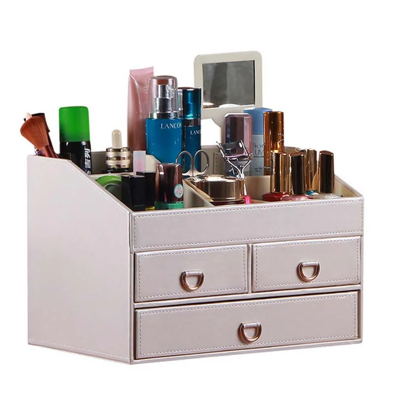 2017 Top Fashion Organizador Wooden Large Table Top Dressing Cosmetics Storage Box Of The First