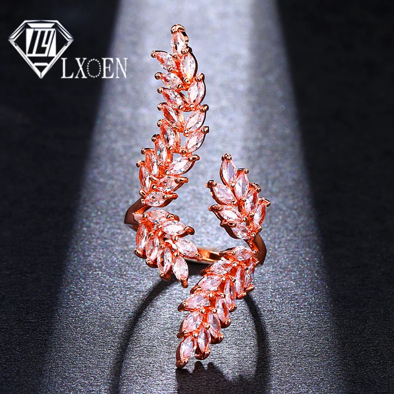 LXOEN изысканное блестящее кольцо в форме листа с кубическим цирконием