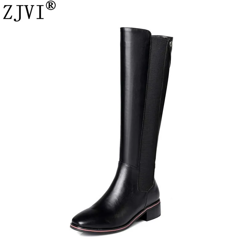 

ZJVI women autmn thigh high boots woman low heels black brown genuine leather microfiber knee high boos 2018 fashion shoes