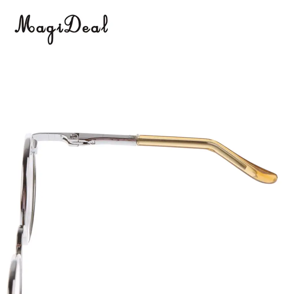 2 Pairs of Retro Hippy Style Round Metal Frame Clear Lens Eye Glasses Eyewear with Silver & Black Frame for Dolls Accessories