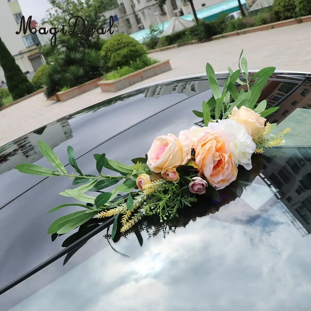 9pcs Wedding Car Decorations Kit  Artificial Silk Flower Ribbon and Bows Ties Set Limousine Car Roof Door Mirror Decor