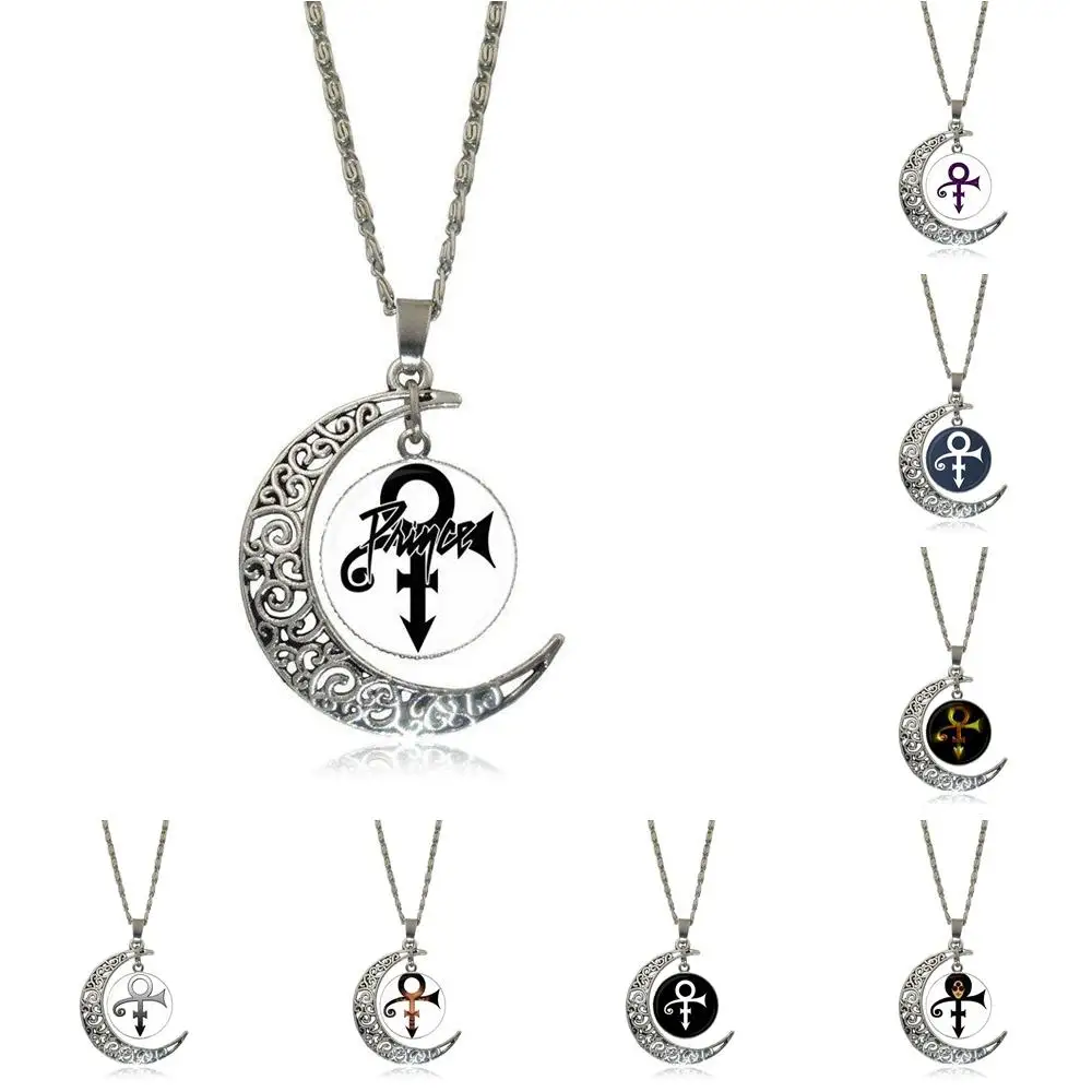 

EJ Glaze Prince RIP Symbol Logo Love Gothic For Men Women Vintage Jewelry Silver Plated With Crescent Shaped Luminous Necklace