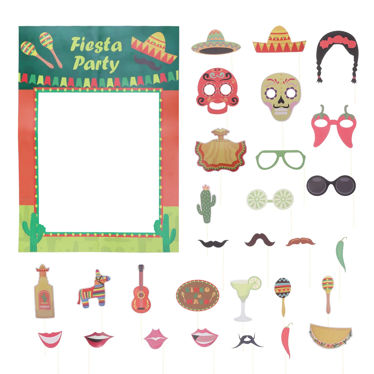 

1 Set Photo Props Fiesta Party Mexican Style Colorful Photo Booth for Home