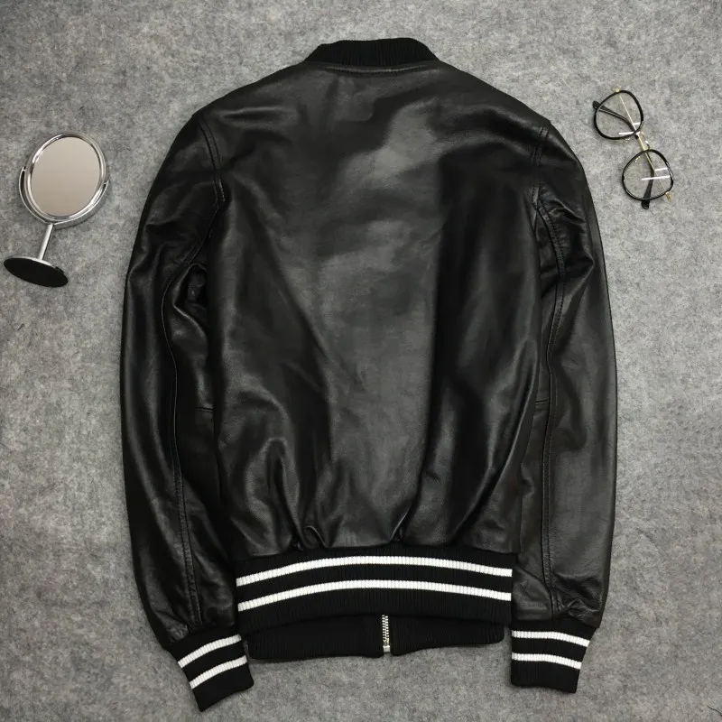 Men/women High quality real leather jackets Chic sheepskin leather bomber jackets coat Women's leather casual coat G037